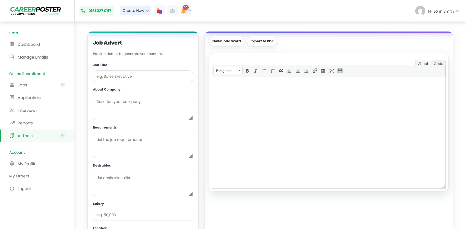 Career Poster AI job advert generator for creating job adverts for job board advertising